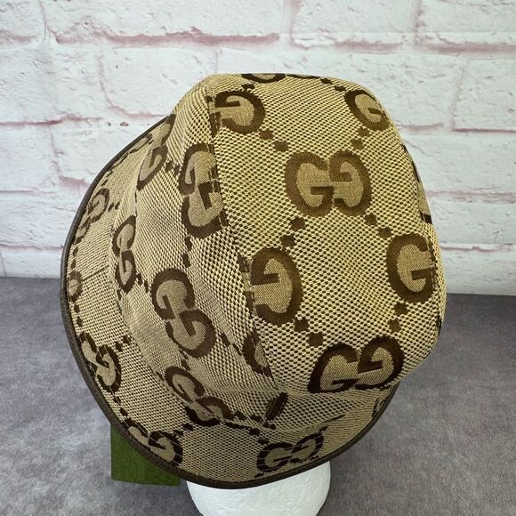 Gucci Jumbo Gg Monogram Khaki Brown Monogram Bucket Hat Medium Maxi Fedora NWT - Picture 3 of 11